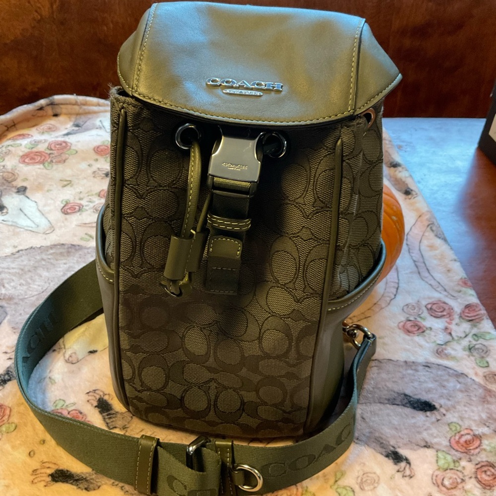 Coach Olive Green Signature sling Bag